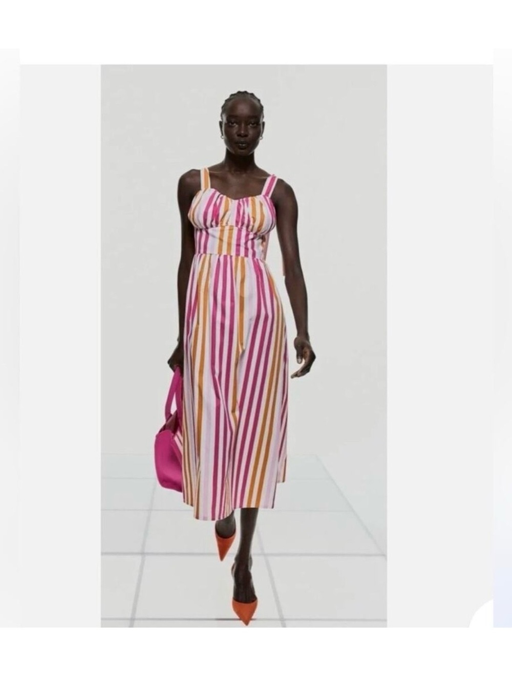 H&M Pink & Orange Striped Midi Dress to